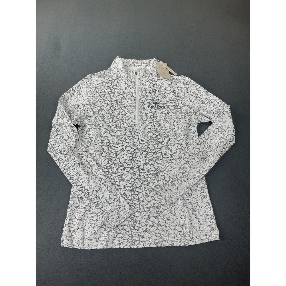 Peter Millar Crown Sport Pullover Womens Medium White Martini Print Quarter Zip